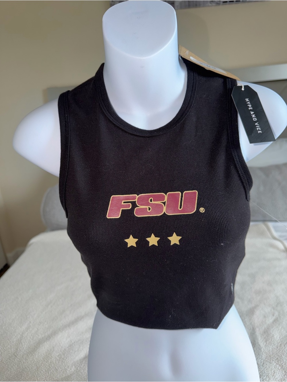 Hype and Vice FSU Black Ribbed Crop Top